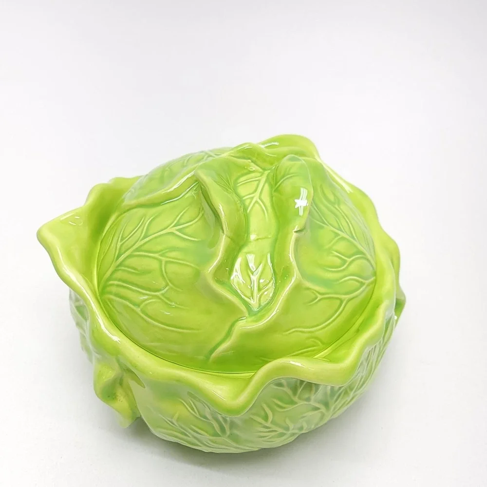 Holland‎ Mold Cabbage Bowl Dish W/ Lid  Green Canister Mid Century 6